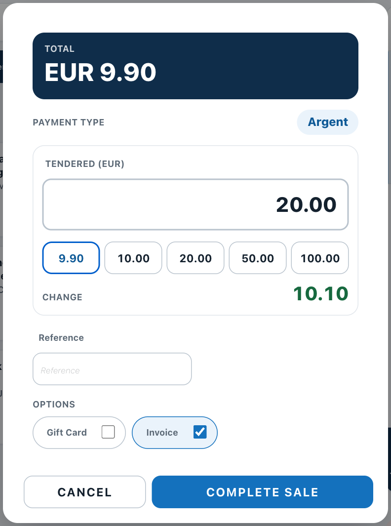 Cash payment sheet