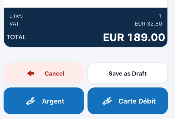 Payment buttons below the ticket