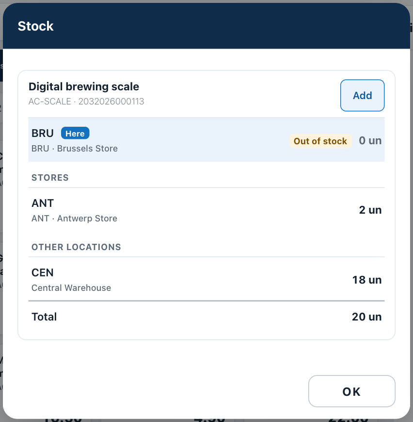 Stock sheet for the digital brewing scale at Brussels